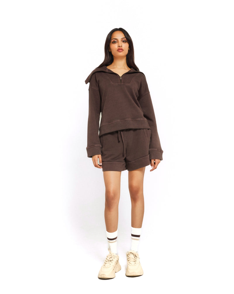 Mocha Half Zip Sweat