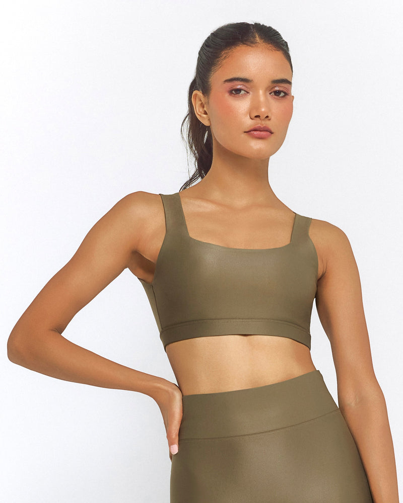 Open Back Sports Bra in Olive