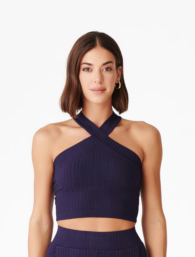 Navy Criss Cross Crop Top